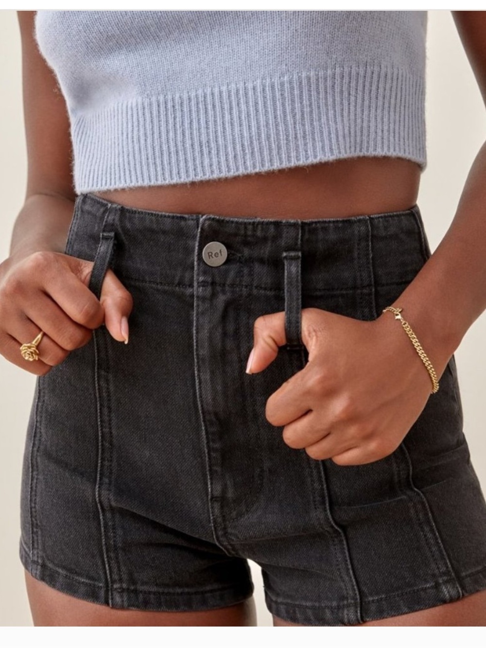 Reformation Eva Black Denim Shorts